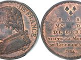 a copper coin with a portrait of a woman on it