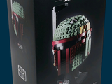 une boîte sur laquelle est représenté un casque de Boba Fett en Lego