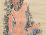 dessin représentant une femme nue assise sur le dos, les jambes croisées