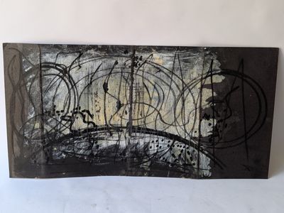 painting of a black and white abstract painting on a white wall