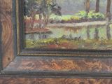 a picture of a painting of a river in the woods
