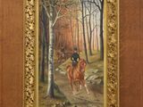 tableau représentant un homme à cheval dans une zone boisée