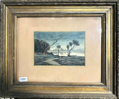 une image d'un tableau représentant un paysage avec des arbres au premier plan