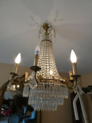 Lustre "Montgolfière" en bronze et pampilles, à 6 branches -…