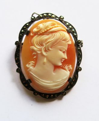 une image représentant le profil d'une femme sur une broche en camée