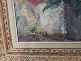 a painting of flowers in a vase on a table