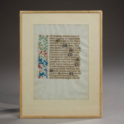 Feuillet enluminé manuscrit sur peau de vélin, extrait d'un …