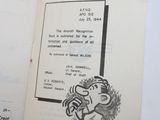 an old book with a cartoon of a man holding a baseball bat