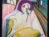 un tableau représentant une femme tenant une banane à la main