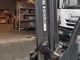 a fork lift truck parked in front of a building