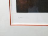 painting of a man in a black shirt and tie with his reflection in a picture frame