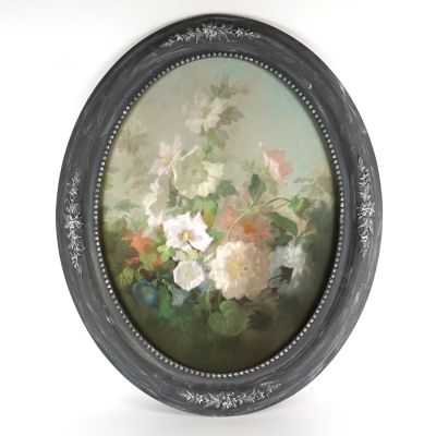 une photo d'un tableau représentant des fleurs, dans un cadre