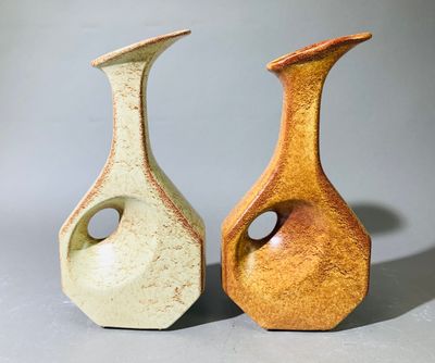 deux vases posés l'un à côté de l'autre sur une table