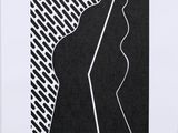 a black and white drawing of a woman ' s face