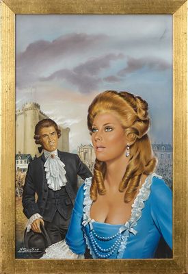 painting of a man and a woman in formal clothing standing next to each other