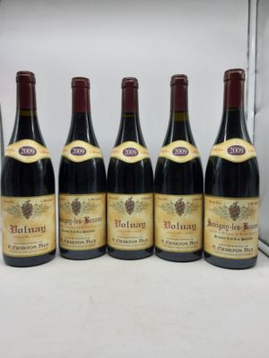 six bouteilles de vin rouge sont alignées sur un comptoir