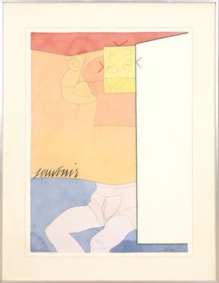 tableau représentant une femme adossée à un mur devant une porte ouverte