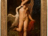une image représentant un tableau d'une femme nue tenant un oiseau