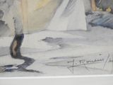 a drawing of a woman in a white dress holding an umbrella