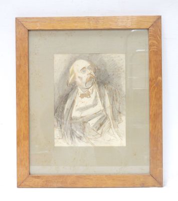 painting of a dog in a wooden frame on a white wall