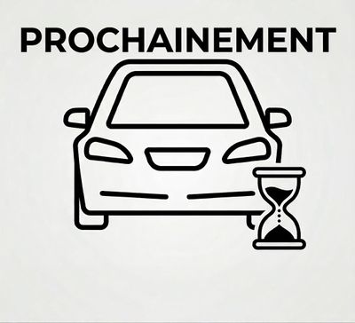 a black and white image of a car with an hourglass in front of it