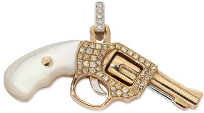 an image of a gold and white gun with diamonds on it