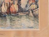 a picture of a painting of boats in the water