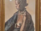painting of a woman sitting in a chair wearing a shawl