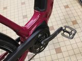a close up view of a bicycle on a tiled floor