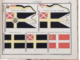 an old book with a drawing of a map of the british and french flags