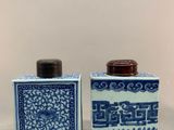 pair of chinese blue and white salt and pepper shakers