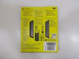 the back of a yellow box with a picture of a cell phone inside of it