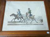 une photo représentant un homme à cheval et un chien sur un tapis