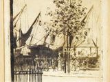 an image of a drawing of a boat in a harbor