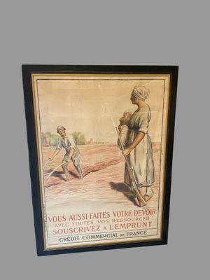 tableau représentant une femme et un homme dans un champ avec une charrue