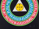 an image of a black poster with a triangle and a yellow smiley face in the center