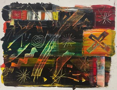 peinture abstraite représentant un tableau aux couleurs et aux formes variées