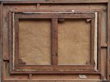 painting of an old wooden frame with a window and a window pane in the middle