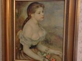 un tableau représentant une femme assise sur une chaise dans une pièce