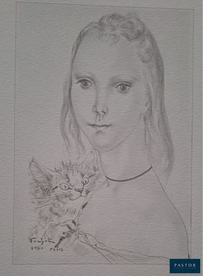 portrait of a young girl with a cat in her lap