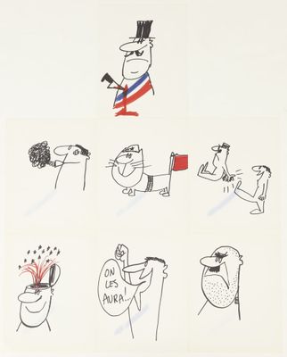 Siné (1928-2016) 7 dessins Feutre sur papiers, non signés 27…