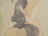 dessin représentant une femme tenant un chat dans ses bras
