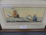 an old picture of two ships in the water with smoke coming out of them