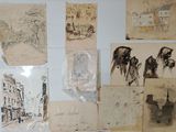 many drawings on the wall of this room