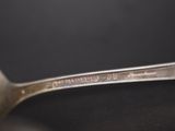 a silver spoon with a silver handle on a black surface