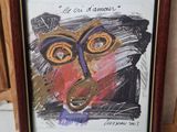 a painting of a monkey with a red nose and yellow eyes