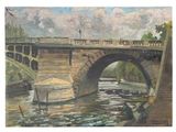 a painting of a bridge over a body of water