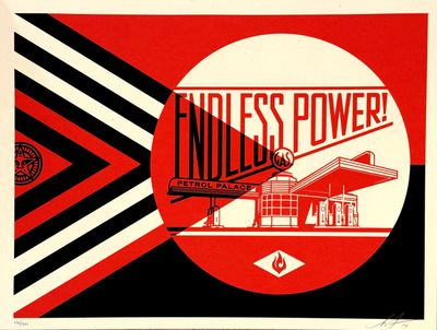 an image of a red and black poster with the words endless power