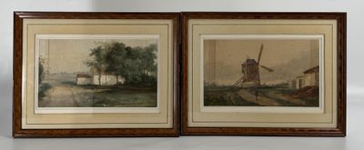 une paire d'aquarelles représentant un moulin à vent et un moulin