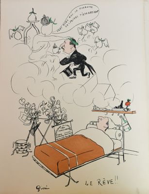 illustration d'un dessin humoristique représentant un homme allongé sur un lit dans une chambre